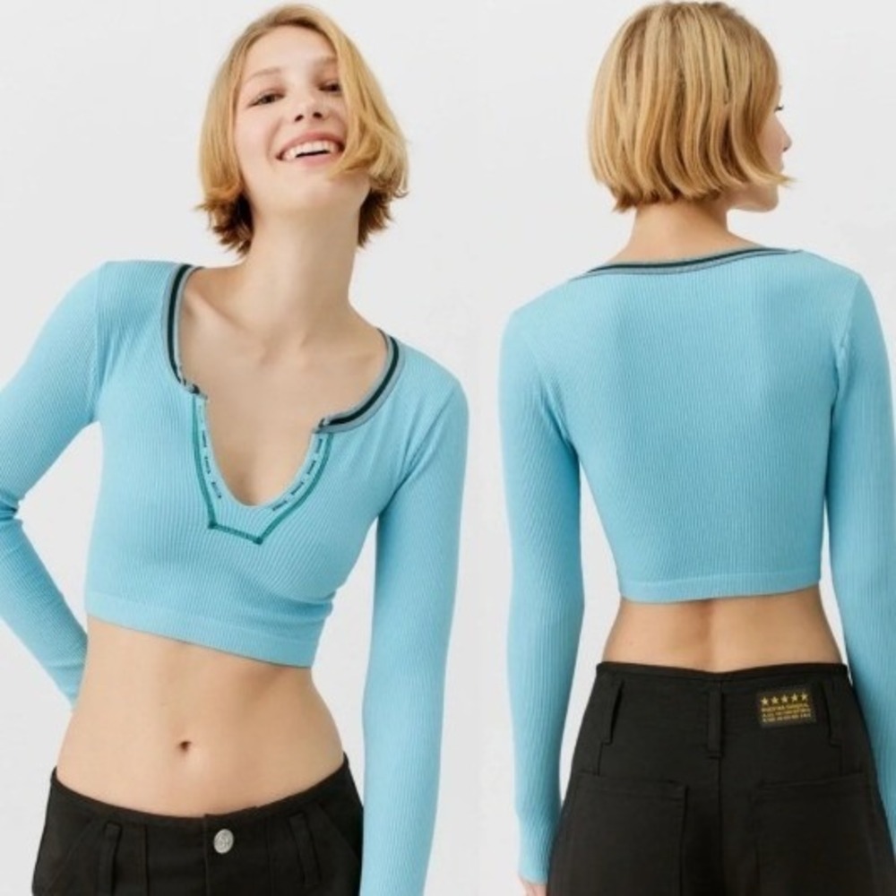 Urban Outfitters Out From Under Go For Gold‎ Baby Blue Seamless Long Sleeve Top